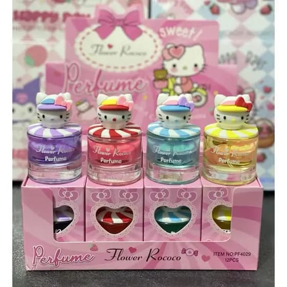 Box fechado 12pcs  Perfume Infantil hello kitty Flower Rococo 35ml – Fragrância suave, design fofo, presente ideal