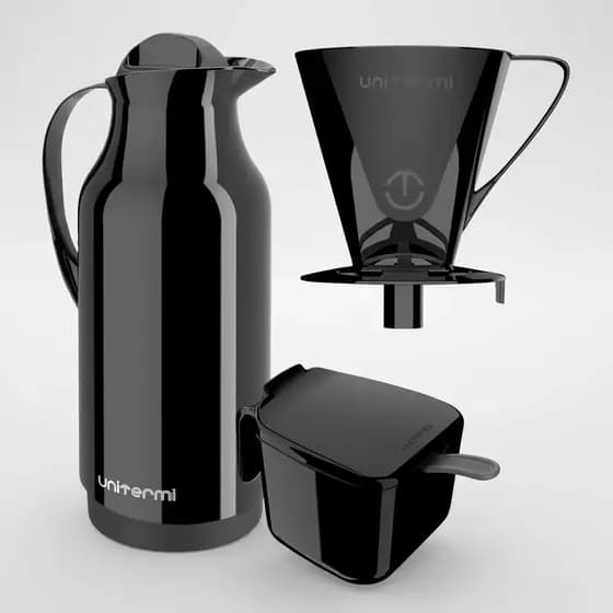 Kit Garrafa Térmica Siena 1L, Açucareiro, Suporte Filtro de Café 102/103 - Unitermi