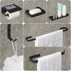 Kit Acessórios Para Banheiro Preto Fosco 7 Peças Quadrado