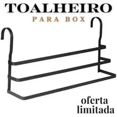 Suporte e Porta Toalha Para Box De Pendurar Preto Fosco 60cm