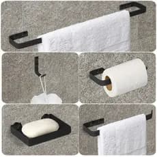 Kit Acessórios Para Banheiro Preto Fosco 5 Peças Quadrado
