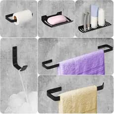 Kit  Acessórios e Conjunto Para Banheiro Preto 6 Peça Metal Premium