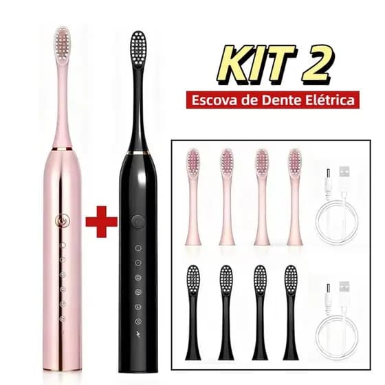 Kit 2 Escova de Dente Elétrica | IPX7 À Prova dÁgua + 6 Modos | Recarregável Portátil para Casa,rosa