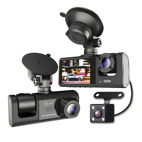 Câmera Veicular 3 Lentes Full HD 1080p com Visão Noturna , Tela LCD 4” e Detecção de Movimento