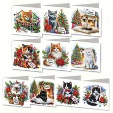 10 Peças De Cartão Comemorativo 5d Diy Painting Gato de Natal Vil
