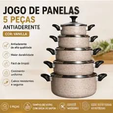 Jogo de Panelas 5 Peças Antiaderente Vanilla Tampa Vidro Cozinha Completa Premium