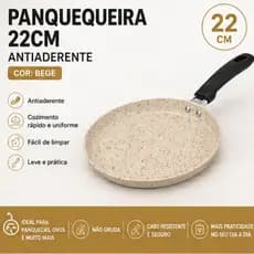 Panquequeira 22cm Antiaderente Bege Não Gruda Fácil Limpeza Cozinha Prática