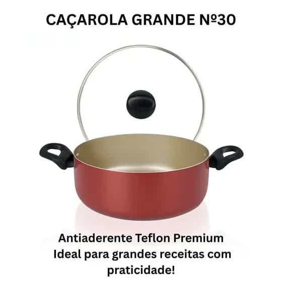 Caçarola Premium Antiaderente N30 C/ Tampa de Vidro com Saída a Vapor e Alças em Baquelite Cor Creme