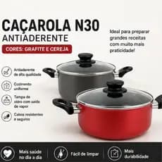 Panela Grande 7.8L Antiaderente N30 30cm Não Gruda, Tampa Vidro, Ideal para Família 5 a 8 Pessoas