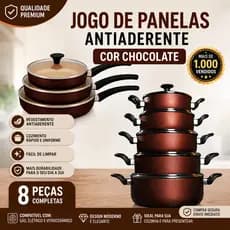 Jogo de Panelas e Frigideiras Gourmet Chocolate Antiaderentes com Tampas de Vidro