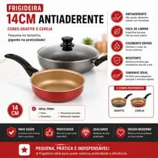 Frigideira 14cm Antiaderente Pequena Grafite Cereja Não Gruda Fácil Limpar Compacta