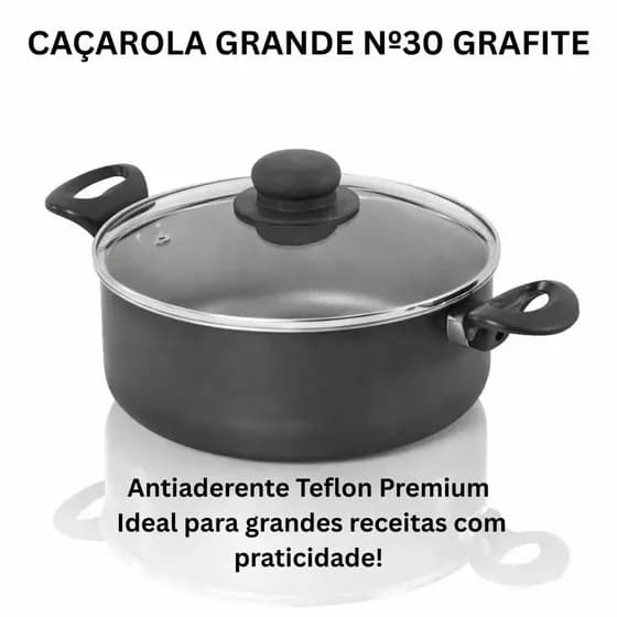 Caçarola Premium Antiaderente Nº 30 Com Tampa Vidro Grafite
