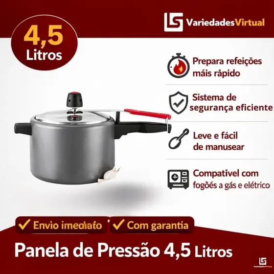 Panela de Pressão 4,5L Alumínio Reforçado Cozimento Rápido e Design Moderno Cor Cinza Alegrete