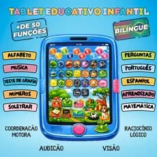 Tablet Educativo Infantil Bilíngue com 54 Atividades | Aprende Letras, Números, Palavras e Sons | Brinquedo para Criança
