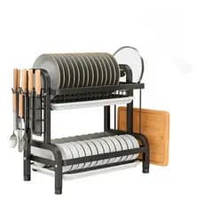 Escorredor de Pratos Inox 2 Andares Preto