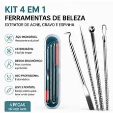 Kit 4 de Ferramentas de Beleza Extrator De Acne Removedor De Cravo Espinha Aço Inoxidável-GUI ANA