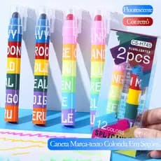 2Kit 6 Cores Marca-texto Caneta Conectável Seções Carimbo Roller Colorido Papelaria/Papelaria Fofa