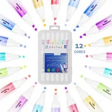 Kit 12 Canetas Iluminador apagável Ponta Dupla Caneta Proteção dos olhos cor Para Notas , Desenho , Diário E Uso Escolar