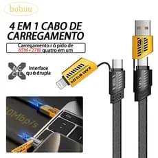 Cabo 4 em 1 Carregamento Rápido 65W/27W Nylon Trançado Tipo C USB Compatível com Android e iOS