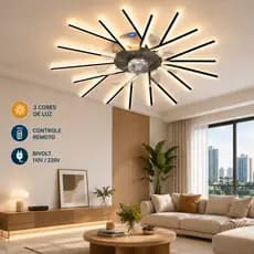 Ventilador de Teto LED 92cm Bivolt Controle Remoto 7 Hélices 6 Velocidades 3 Cores de Luz Silencioso