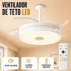 Ventilador de Teto LED Retrátil 42" 4 Pás Branco Som Integrado Controle Remoto 6 Velocidades Bivolt