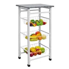 Fruteira Chão Cozinha Multiuso  Galão Micro-ondas Organizadora Pedra Granito Branca.