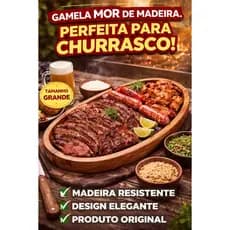 Gamela Mor Oval Grande de Madeira Ideal para Churrasco,Carnes e Petiscos