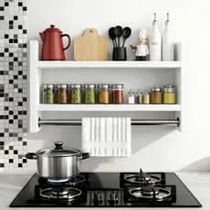 Nicho Porta Temperos de Parede com Suporte para Papel Toalha e Pano de Prato MDF Branco- FULL