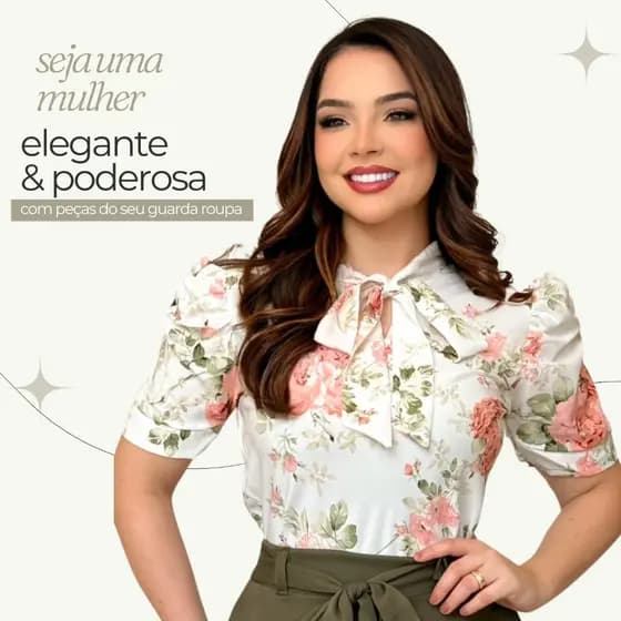 Blusa de Poá e Floral Manga Curta Moda Feminina Evángelica Social Elegante com Laço na Gola Crepinho