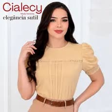 Blusa Feminina Manga Curta Bufante com Renda Guipir Social Elegante Moda Evangélica Crepinho Moda