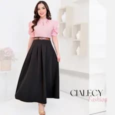 Saia Longa Alfaiataria Feminina com Cinto Cintura Alta Moda Evangélica Elegante Rodada