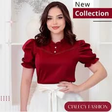 Blusa Feminina Moda evangelica Social Crepinho Premium Manga Pregas Gola Franzida Botão  Elegante