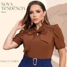 Blusa Social Feminina com Laço Elegante Manga Curta Bufante Moda Evangélica Premium Sofisticada Chic