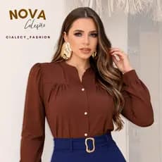 Blusa Feminina Social Manga Longa Crepinho Elegante Moda Evangélica Botão Perolado Soltinha Casual
