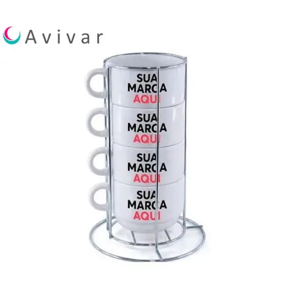 Xícaras personalizadas com suporte - Torre de xicaras de porcelana