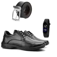 Kit Sapato Social Masculino Confort Leve Anatômico + Relógio + Cinto