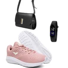 Tênis Esportivo Casual Caminhada Com Bolsa Transversal + Relógio Digital