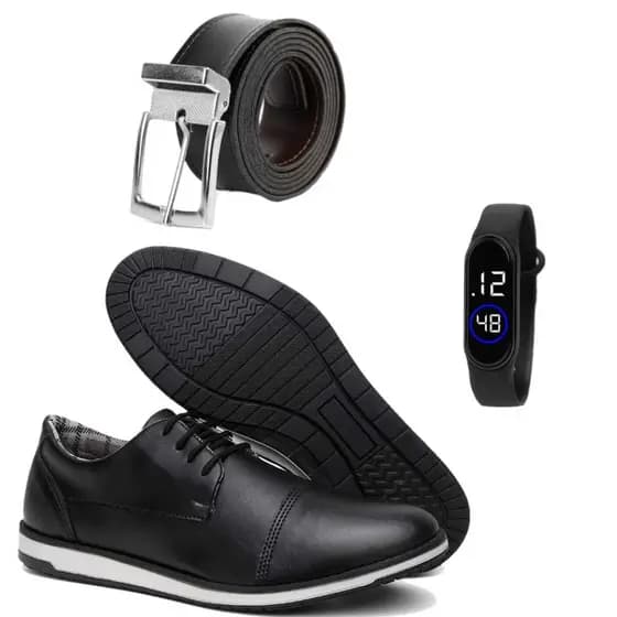 Sapato Casual Masculino Oxford Derby Confortável Com Cinto e Relógio
