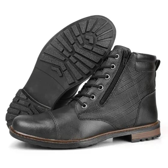 Bota Masculina Cuturno Casual Com Zíper Lateral De Amarrar