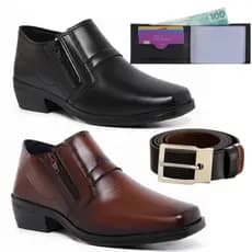 Bota Botinha Social Masculina Com Zíper Elegante Kit Com 2 Pares Cinto e Carteira