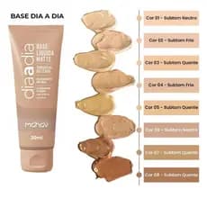 BASE LIQUIDA MATTE DIA A DIA MAHAV PALETA 01 AO 08.