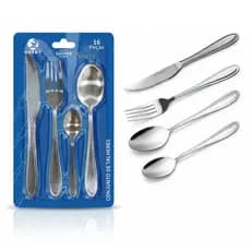 Faqueiro Inox Jogo de Talheres 16 Peças Mesa Posta 4 Colheres, 4 Facas, 4 Garfos e 4 Colheres de Chá