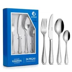 Faqueiro Inox Jogo de Talheres 24 Peças Conjunto de Talheres Mesa Posta Coleção Gamma