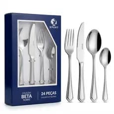 Faqueiro Inox Jogo de Talheres 24 Peças Conjunto 6 Colheres, 6 Facas, 6 Garfos e 6 Colheres de Chá
