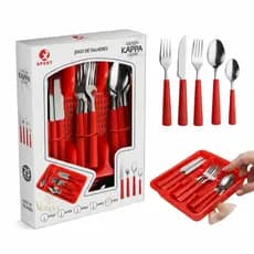Jogo de Talheres 25 Peças Faqueiro Inox Kit Talheres com Porta Talheres Luxo Premium Cor Vermelho