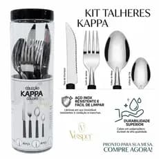 Faqueiro Inox Jogo de Talheres 16 Peças Kit Talheres com Lâminas em Aço Inox e Cabo de Polipropileno