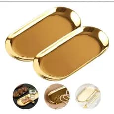 Kit 2 Bandeja Aco Inoxidavel Luxo Decorativa para Jóias Alimentos Dourado