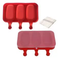 Kit 2 Forma Molde Para Sorvete Picolé Silicone C/ Tampa mais 100 Palitos 6 Sorvete