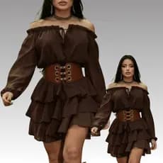 Vestido Babadinho Cinturado Manga Longa Moda Feminina  ( Cinto não incluso )LASTEK