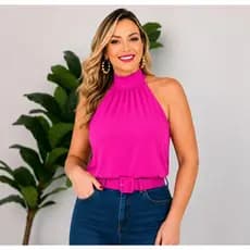 Blusa Cavada Gola Alta Feminina Regata Elegante Tecido Leve Social Casual